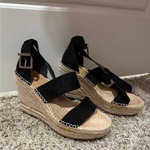 INC International Concepts Black and Tan Wedge Sandals